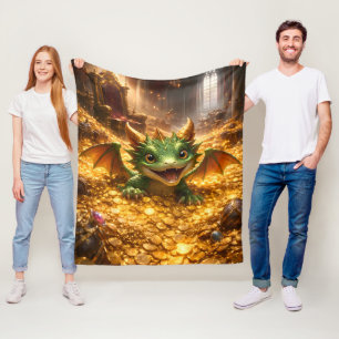 Aardige baby draak en gouden schat ultra HD Fleece Deken