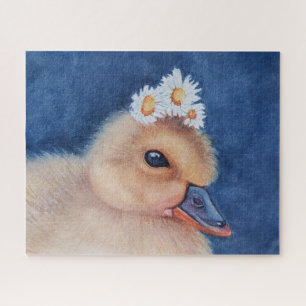 Aardige baby eend met witte madeliefjes legpuzzel