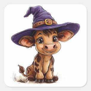 Aardige Baby Kalf Heksenhoed Mooie Boerderij Hallo Vierkante Sticker