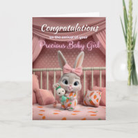Aardige baby konijn in roze Gefeliciteerd nieuwe b
