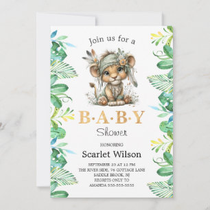 Aardige baby leeuw baby shower uitnodiging