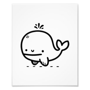 Aardige Baby Walvis - Kawaii Zeewezen Lijntekening Foto Afdruk