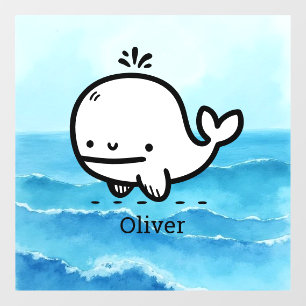 Aardige Baby Walvis - Kawaii Zeewezen Lijntekening Raamsticker
