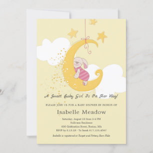 Aardige babymeisjeskonijn Sterren Maan Baby Shower Kaart