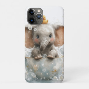 Aardige babyolifant in theekopje met rubber eend iPhone 11 pro hoesje
