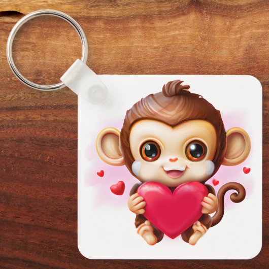 Aardige babysimiaang met een rood hart sleutelhanger (Voorkant)
