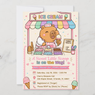 Aardige Capybara Ijsje Baby Shower Uitnodiging