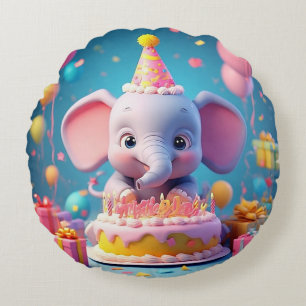 Aardige Cartoon Olifant die Verjaardag Viert Rond Kussen