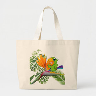 Aardige Cartoon Papegaai, Caudata, Palmbladeren Grote Tote Bag