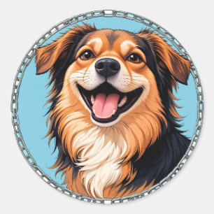Aardige Cartoon Puppy met Heldere Ogen Ronde Sticker