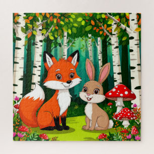 Aardige Cartoon Vos Met Paddenstoelen Legpuzzel