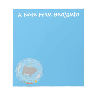 Aardige cartoonillustratie van een manta-rog en be notitieblok