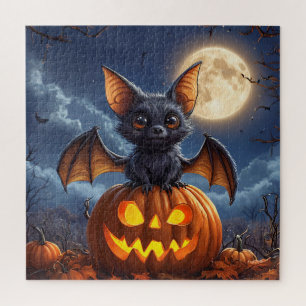 Aardige cartoonvleermuis op een Jack-o'-Lantern Legpuzzel