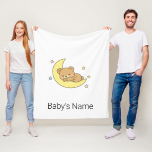 Aardige Chibi Babybeer Slaapt op Maan Aangepaste V Fleece Deken