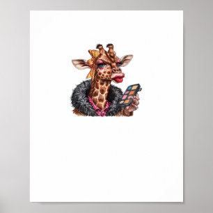 Aardige dame-giraf die make-up aanbrengt met groot poster
