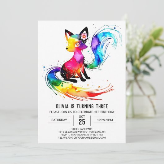 Aardige digitale vos uit het bos - meisje verjaard kaart (Staand voorkant)