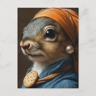 Aardige eekhoorn met een pareloorbel en koekje briefkaart