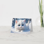 Aardige Fluffy Witte Kat Blauwe Ogen Lege Groet Kaart (Voorkant)