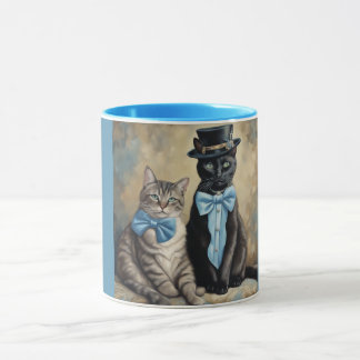 Aardige goed geklede grijze tabby en zwarte katten mok
