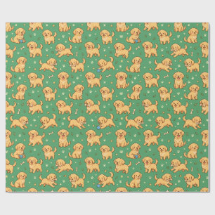 Aardige Gouden Puppypatroon Cadeaupapier