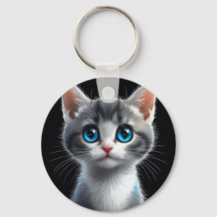 Aardige Grijze Kitten Met Strikende Blauwe Ogen Sleutelhanger