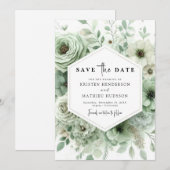 Aardige grillige Waterverf Sage Green Wedding Save The Date (Voorkant / Achterkant)