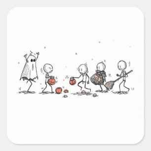 Aardige Halloween-stokfiguur scène Vierkante Sticker