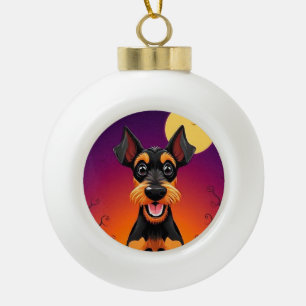 Aardige hond in Halloween scène Keramische Bal Ornament