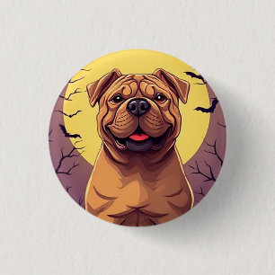 Aardige hond in Halloween scène met pompoenen Ronde Button 3,2 Cm