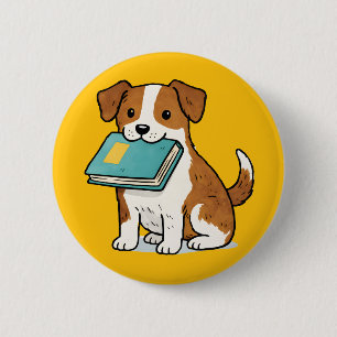 Aardige Hond met Boek Ronde Button 5,7 Cm