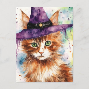 Aardige kat in een hedenenhoed waterverf briefkaart