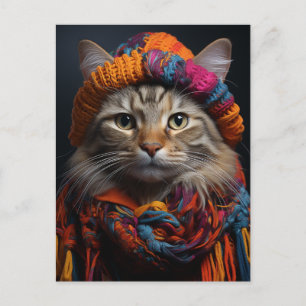 Aardige kat in een sjaal en hoed briefkaart