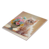 Aardige kat met boeket bloemen tegeltje (Zijkant)