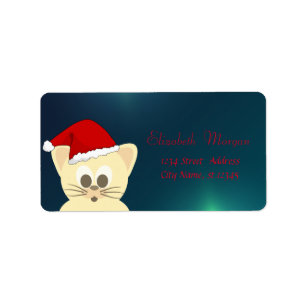Aardige kat met kerstmanhoed, groen etiket