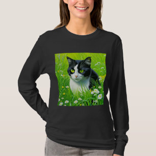 Aardige kat zittend in een veld met madeliefjes t-shirt