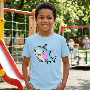 Aardige Kawaii Babyhaai met Regenboog Pastels T-shirt