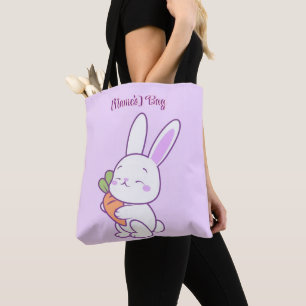 Aardige Kawaii Pastel Paarse Konijn met Wortel Cus Draagtas
