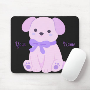 Aardige Kawaii Zittende Puppy Paarse Strik Aangepa Muismat
