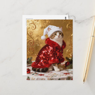 Aardige Kerstkat Ansichtkaart Briefkaart