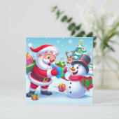 Aardige Kerstman en Sneeuwman  Feestdagenkaart (Staand voorkant)