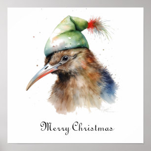 Aardige Kiwi-vogel in Kerstman Elfenhoed, op maat Poster