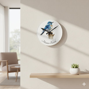 Aardige Kleine Bergblauwe Vogel Waterverf, op maat Ronde Klok