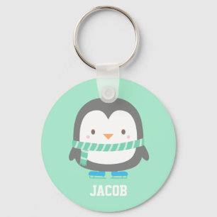 Aardige Kleine Pinguïn met Winter Sjaal Persoonlij Sleutelhanger