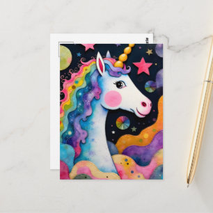 Aardige Kleurrijke Eenhoorn Fantasie Briefkaart