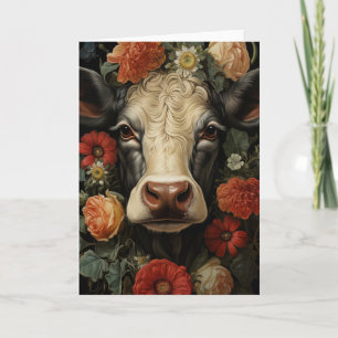 Aardige Koe in de Bloemen Alle Gelegenheden Kaart
