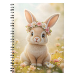 Aardige konijn met een bloemenkrans op zijn hoofd notitieboek