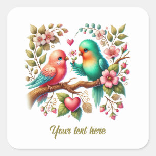 Aardige liefdesvogels aanpasbare Huwelijk Vierkante Sticker