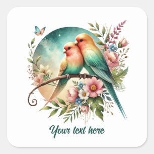 Aardige liefdesvogels aanpasbare Huwelijk Vierkante Sticker