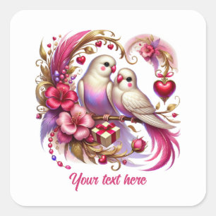 Aardige liefdesvogels aanpasbare Huwelijk Vierkante Sticker