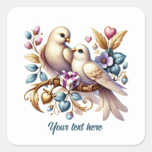 Aardige liefdesvogels aanpasbare Huwelijk  Vierkante Sticker